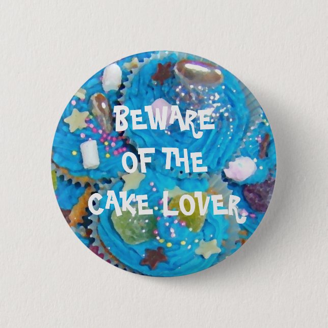 Blue Cupcakes 'cake lover' button badge (Front)