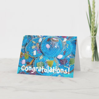 Blue Cupcakes 'Congratulations!' white card