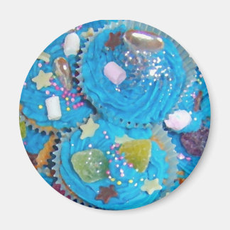 Blue Cupcakes fridge magnet round