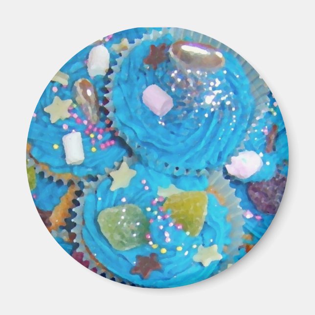 Blue Cupcakes fridge magnet round (Front)