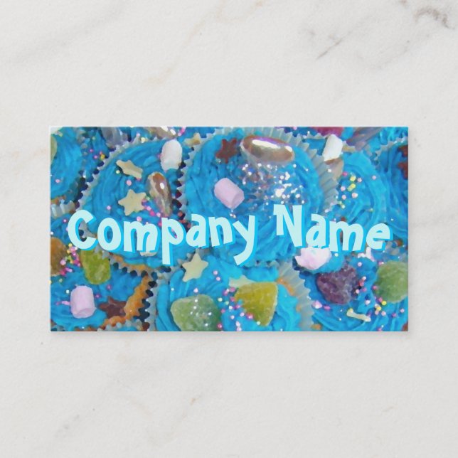 Blue Cupcakes front text business card blue (Front)