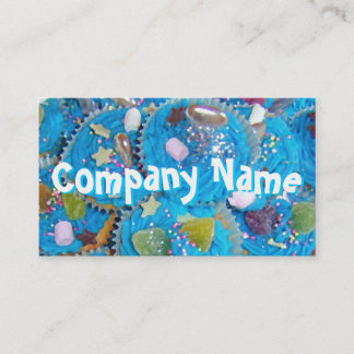 Blue Cupcakes front text business card white