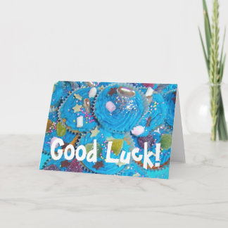 Blue Cupcakes 'Good Luck' white card