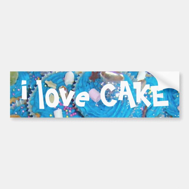 Blue Cupcakes 'I love cake' bumper sticker (Front)