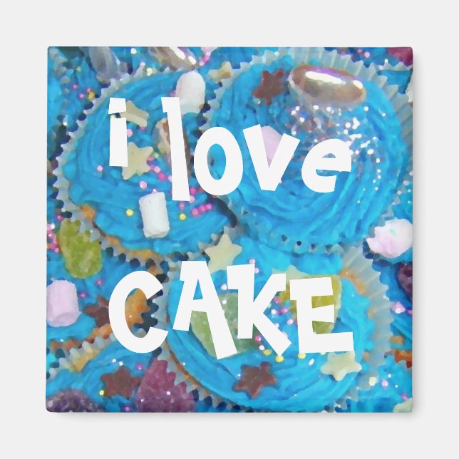 Blue Cupcakes 'i love cake'  fridge magnet (Front)