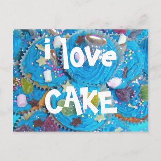 Blue Cupcakes 'i love CAKE' postcard