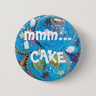 Blue Cupcakes 'mmm... CAKE' button badge