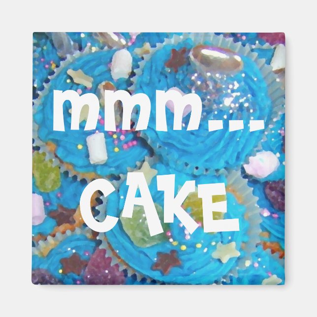 Blue Cupcakes 'mmm...cake'  fridge magnet (Front)