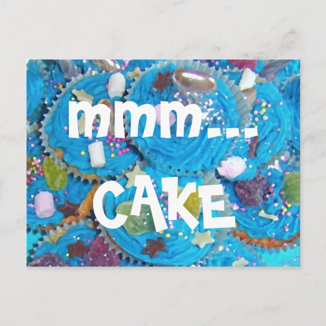 Blue Cupcakes 'mmm... CAKE' postcard (Front)