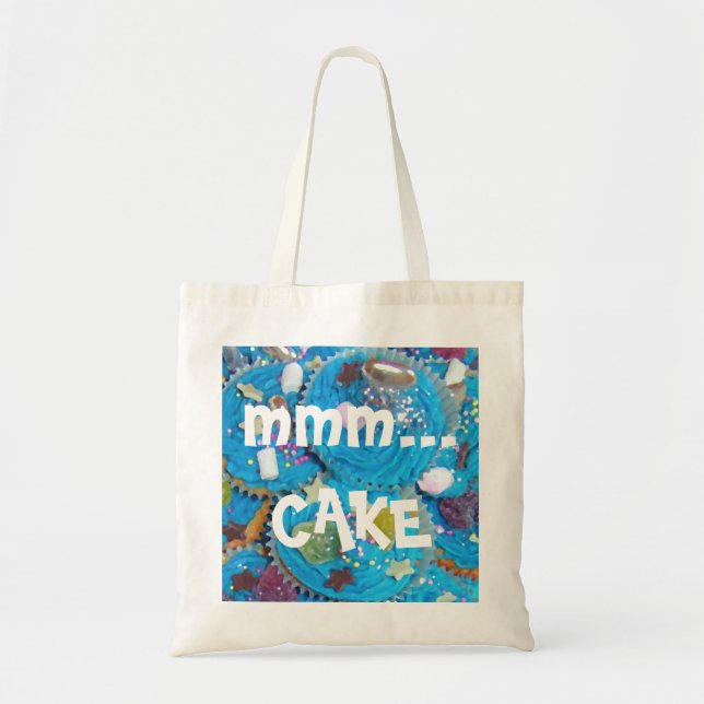 Blue Cupcakes 'mmm...cake' tote bag (Front)
