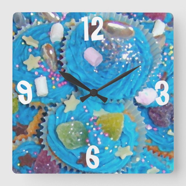 Blue Cupcakes 'Numbers' clock square (Front)