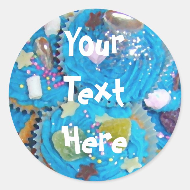 Blue Cupcakes 'Your Text' white sticker (Front)