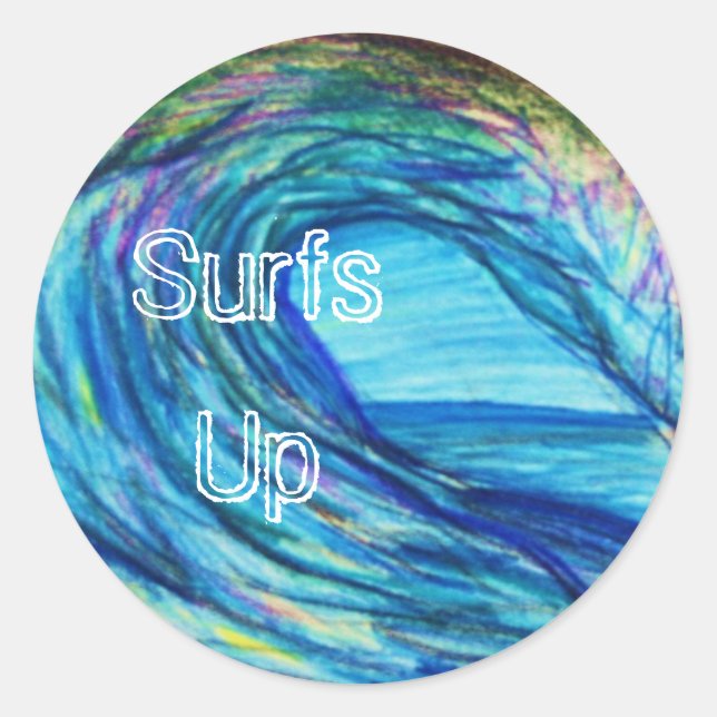 Blue curl, Surfs Up Classic Round Sticker (Front)