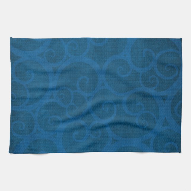 Blue curls lines tea towel (Horizontal)