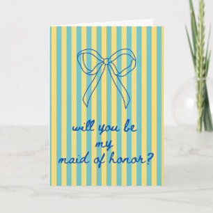 Blue Cursive + Aqua & Yellow Maid of Honor Card