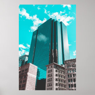 BLUE CURTAIN WALL BUILDING UNDER TEAL SKIES POSTER