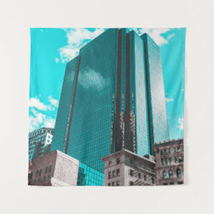BLUE CURTAIN WALL BUILDING UNDER TEAL SKIES TAPESTRY