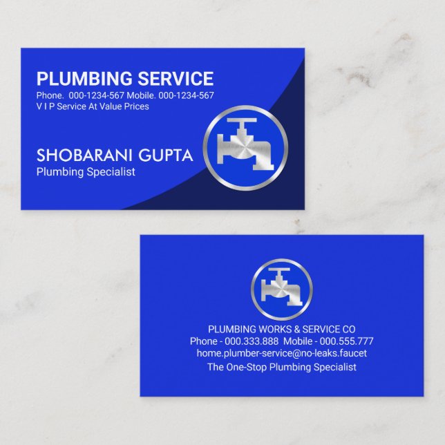 Blue Curve Faucet Plumbing Layers Business Card (Front/Back)