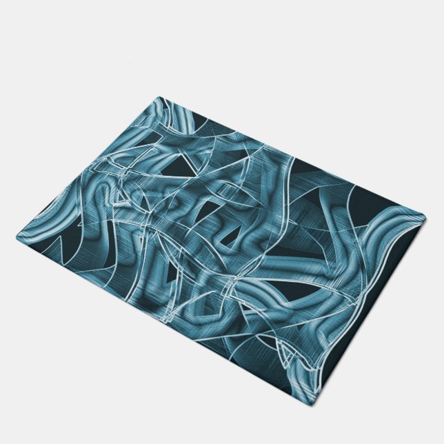 Blue curved overlapping band highlighted by relief doormat (Angled)