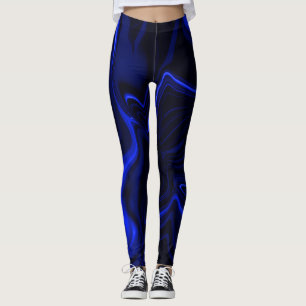 Blue curves and ripples in dark blue image leggings