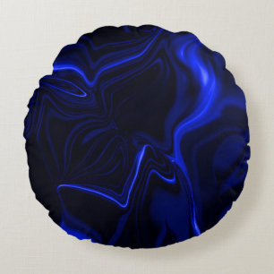 Blue curves and ripples in dark blue image round cushion