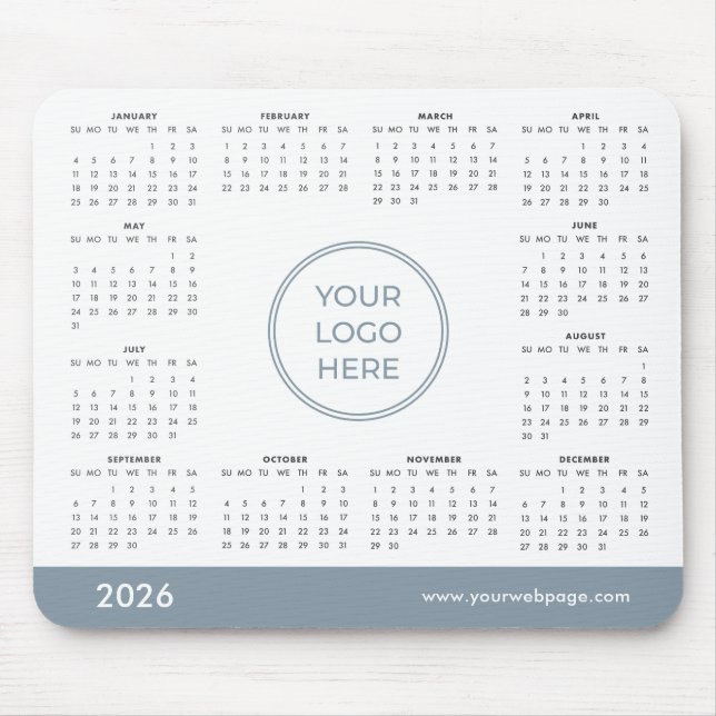 Blue Custom 2026 Calendar Business Logo Mouse Pad (Front)