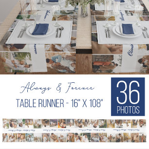 Blue Custom 36 Photos Always & Forever Wedding Long Table Runner