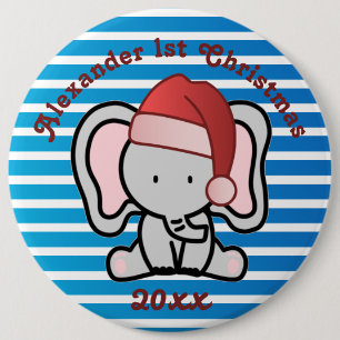 Blue Custom Baby Boy Name First Christmas 2022  6 Cm Round Badge