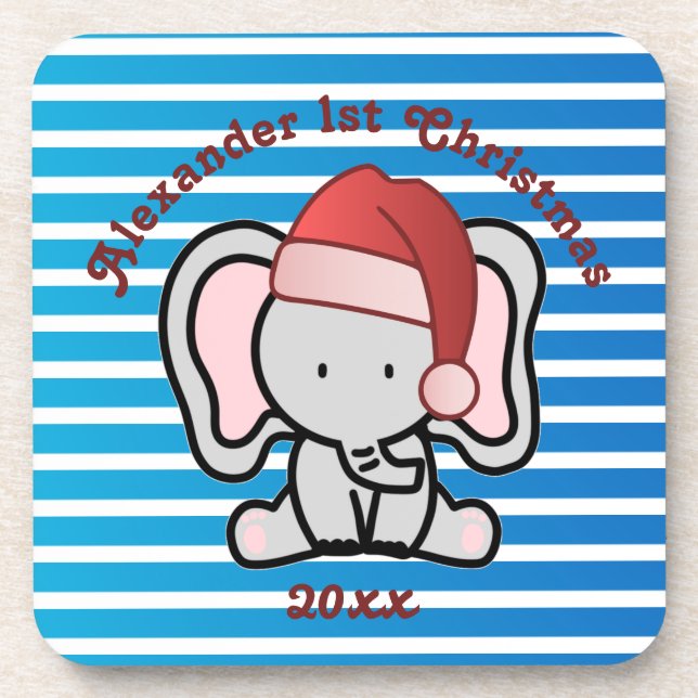 Blue Custom Baby Boy Name First Christmas 2022 Coaster (Front)