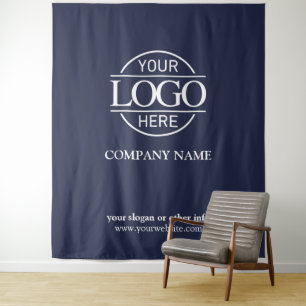 Blue Custom Business Logo Trade Show Backdrop Tapestry