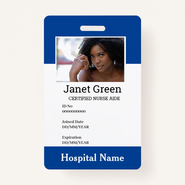 Blue Custom Employee Nurse Doctor ID Photo ID Badge (Front)