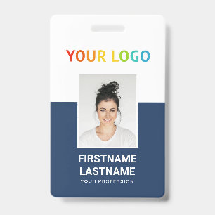 Blue Custom Employee Photo, Inline Logo, Name ID Badge