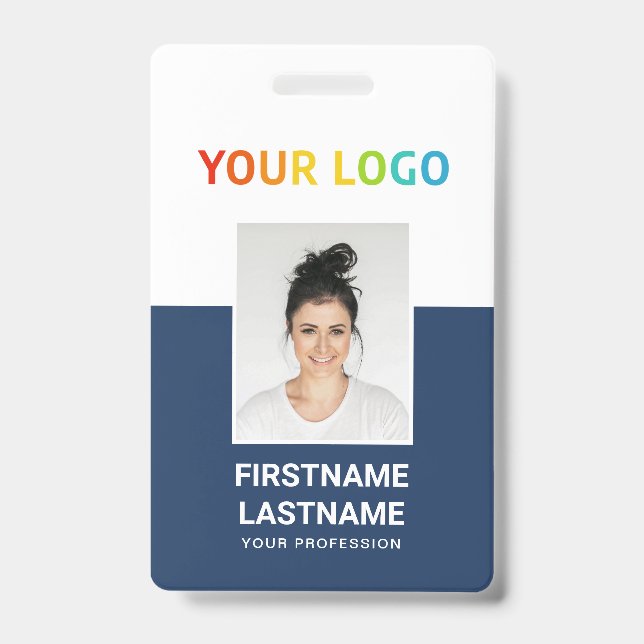 Blue | Custom Employee Photo, Inline Logo, Name ID Badge (Front)