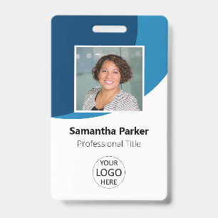Blue Custom Employee - Photo, Logo, Barcode, Name  ID Badge