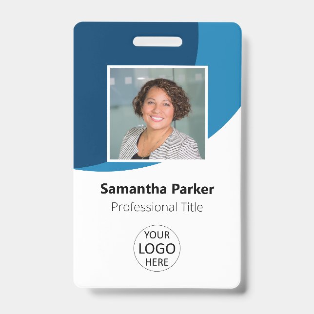 Blue Custom Employee - Photo, Logo, Barcode, Name  ID Badge (Front)