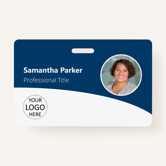 Blue Custom Employee - Photo, Logo, Barcode, Name  ID Badge (Front)