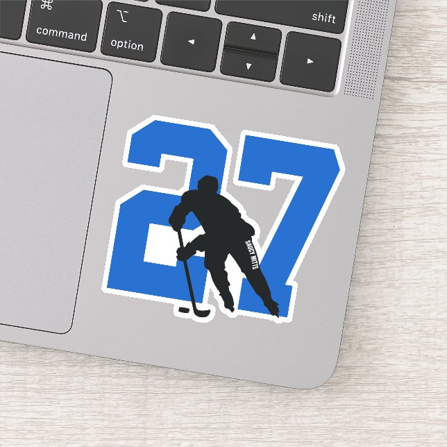 Blue Custom Hockey Player Number Laptop (Detail)