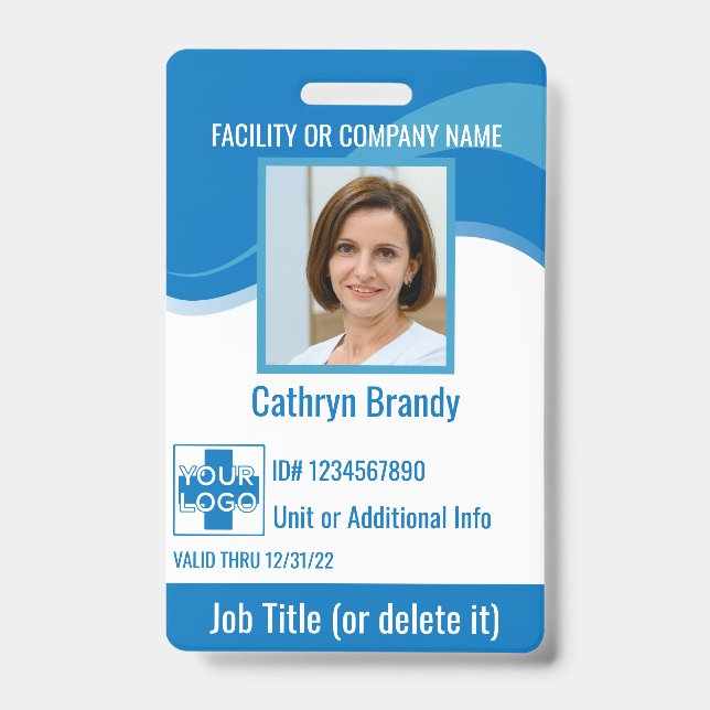 Blue custom Hospital Employee Security, logo ID Badge (Front)