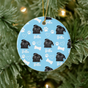 Blue Custom Love Paw Print Dog Lover Pet Photo Ceramic Tree Decoration