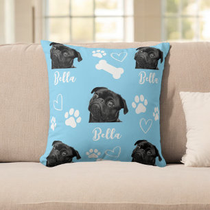 Blue Custom Love Paw Print Dog Lover Pet Photo Cushion