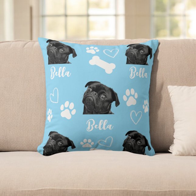 Blue Custom Love Paw Print Dog Lover Pet Photo Cushion (Creator Uploaded)