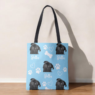 Blue Custom Love Paw Print Dog Lover Pet Photo Tote Bag