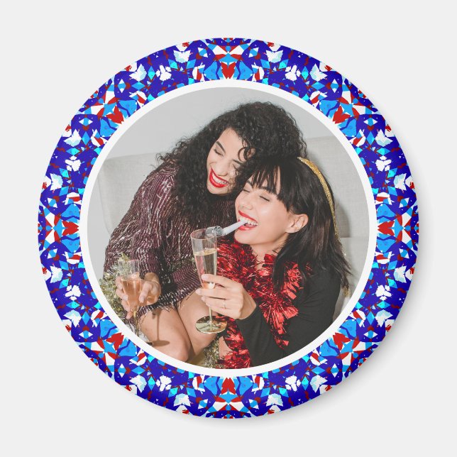 Blue Custom Merry Christmas Photo Keepsake Gift Magnet (Front)