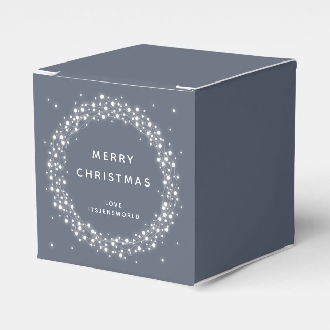 Blue Custom Message Sparkling Lights Christmas Favour Box (Front Side)