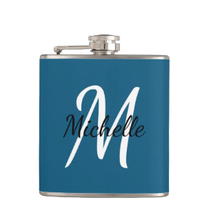 Blue Custom Monogram Flask
