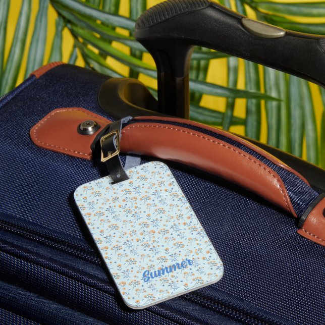 Blue Custom Monogram Girly Wildflower Pattern   Luggage Tag (Front Insitu 1)