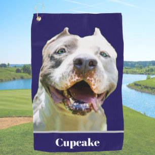 Blue Custom Name Dog Photo Personalized Golf Towel