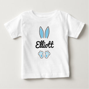Blue Custom Name Easter Bunny Ears Feet Baby T-Shirt