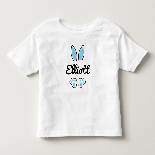 Blue Custom Name Easter Bunny Ears Feet Toddler T-Shirt (Front)