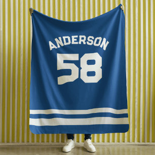 Blue Custom Name & Number Sports Fan  Sherpa Blanket
